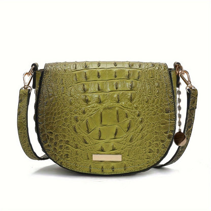 New Fashionable And Elegant Crossbody Small Bag Crocodile Pattern Faux Leather Women'S Crossbody Bag, Safety Flap Small Bag Semi-Circular Women'S Bag Daily Commuter Versatile Women'S Bag Detachable Shoulder Strap