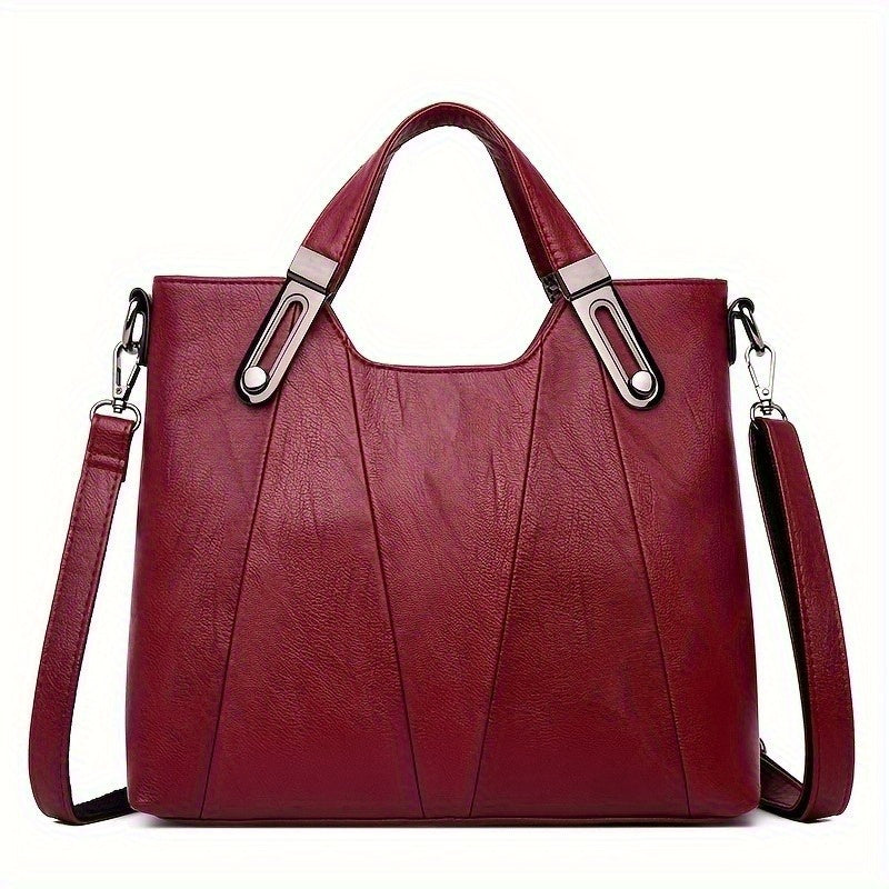 Exquisite Ladies' Genuine Leather Tote Bag - Spacious And Stylish Shoulder Bag with Crossbody Strap, Ideal for Work And Daily Style, Available in Light Grey, Purple, Blue, Burgundy And Black