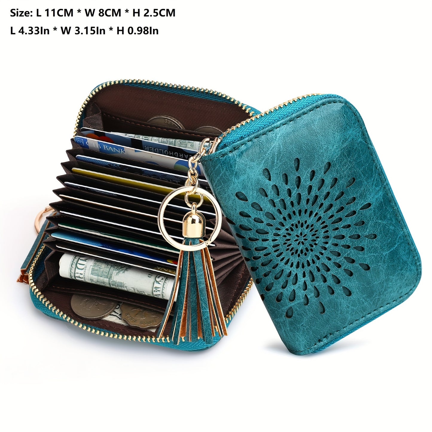 Halloween RFID Credit Card Holder Sunflower Style Zipper Card Case Small Wallets for Women Ladies Gift, 10 Card Slots, 2 Cash Slots, 2 Small Coin Slots, 1 Clear Frosted Touch ID Window Mothers Day Gift Crossbody