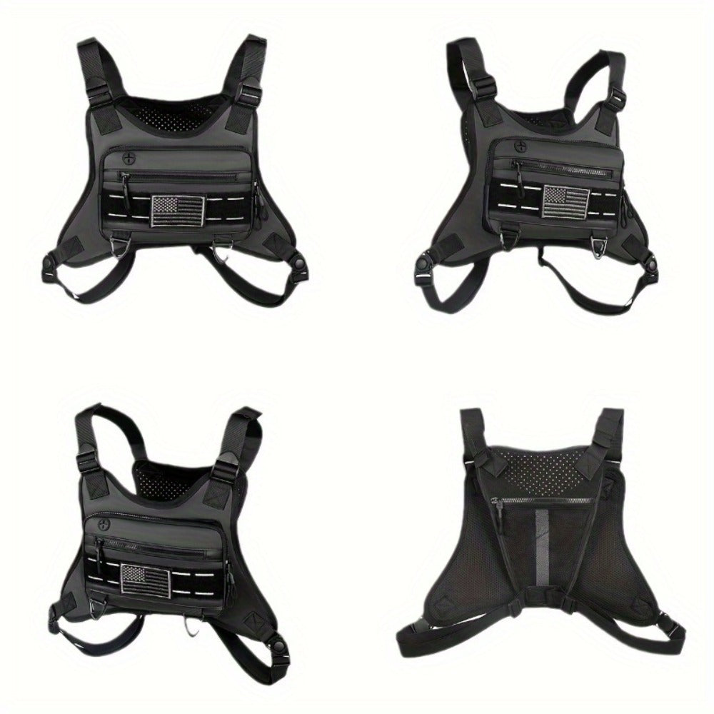 [Tactical Chest Bag] Men's Tactical Chest Bag - Lightweight Adjustable EDC Running Chest Pack - Multi-Pocket Outdoor Vest for Running, Hiking, Cycling & Exercise - EVA Breathable Material - Unisex Sports Chest Pouch for Outdoor Activities