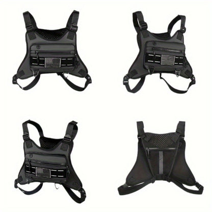 [Tactical Chest Bag] Men's Tactical Chest Bag - Lightweight Adjustable EDC Running Chest Pack - Multi-Pocket Outdoor Vest for Running, Hiking, Cycling & Exercise - EVA Breathable Material - Unisex Sports Chest Pouch for Outdoor Activities