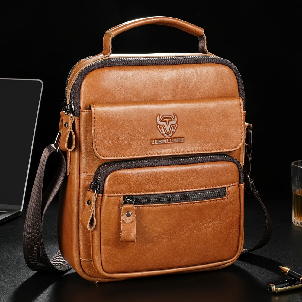 LEBULLBRO 100% Genuine Leather Men's Top Layer Cowhide Small Sling Bags, Shoulder Bags Crossbody Pouch Handbag