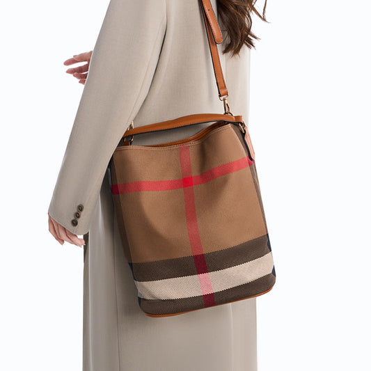 [Retro Bucket Bag] Plaid Bucket Bag, Retro And Durable, Suitable for Daily Storage, Commuting And Shopping, a Practical Gift