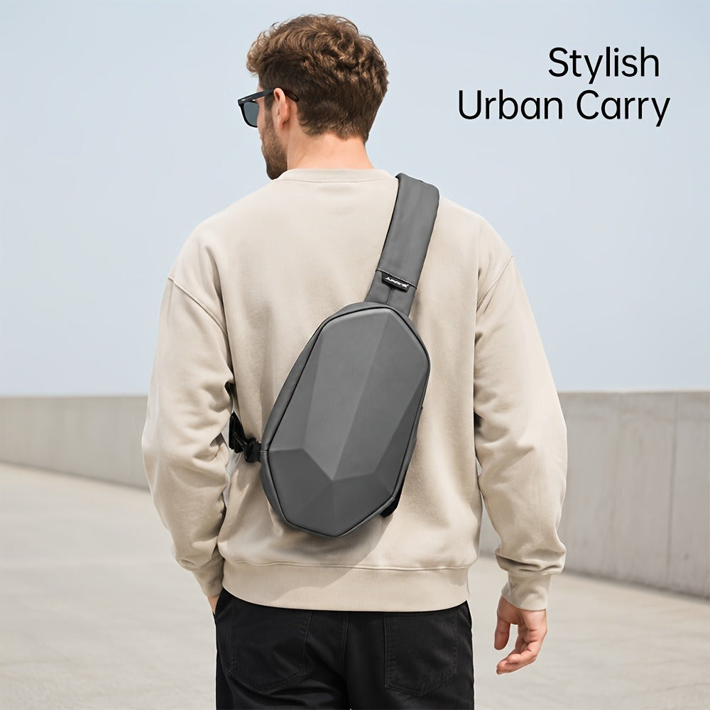 Geometric Sling Chest Bag with USB Charging Port, Hard Shell Crossbody Pack for Hiking Cycling