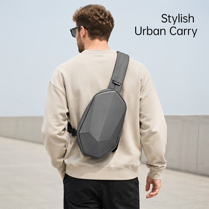 Geometric Sling Chest Bag with USB Charging Port, Hard Shell Crossbody Pack for Hiking Cycling