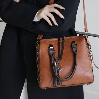 Fashionable And Versatile 4pcs Women's Bag Set, Retro Tote Bag, Crossbody Shoulder Bag, Handbag, Wallet, Oil Wax PU Tassel Tote Bag, Exquisite Y Scarf, Meeting The Needs Of Daily Commuting, Travel, for Best Birthday Gifts