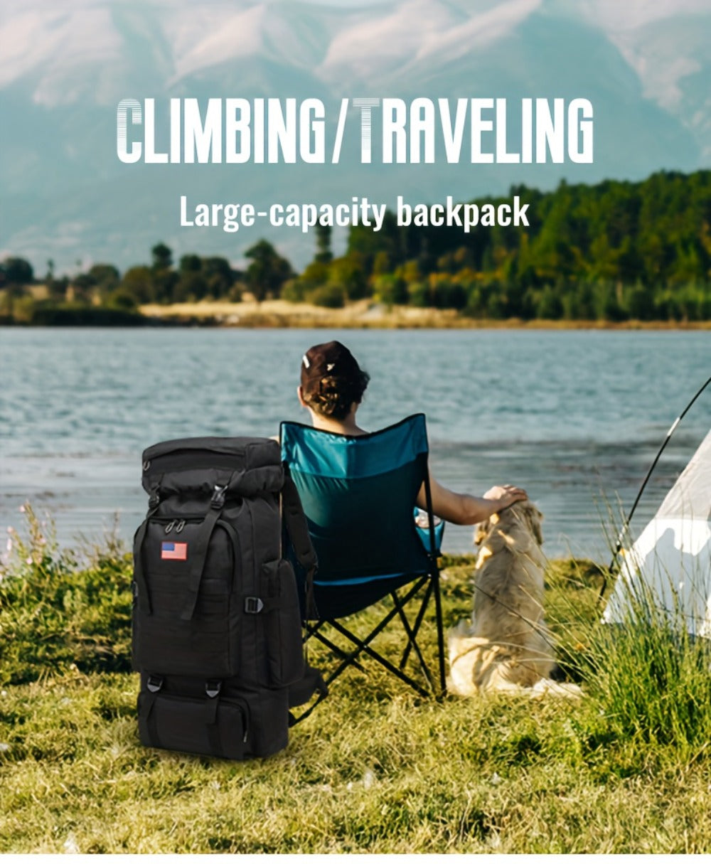 21.13gal Outdoor Camping & Hiking Backpack, 2pcs Set With Backpack And Flag Icon