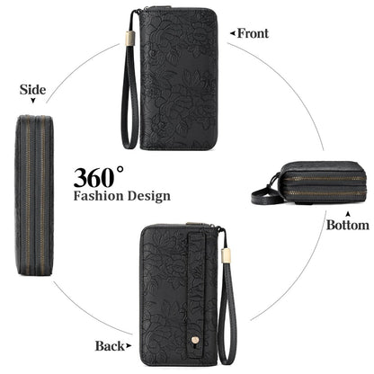 Wristlet Purse for Women, RFID Blocking Large Capacity Clutch Wallet with 24 Card Slots & Zipper Coin Pocket, Detachable Wrist Strap for Travel Gift for Her, Floral Print