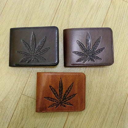 Casual Men'S Wallet Made of Faux Leather Featuring a Leaf Design - Offered in Various Colors (Brown, Black, And Black with Golden Details). Ideal for Everyday Use And Safe Card Storage