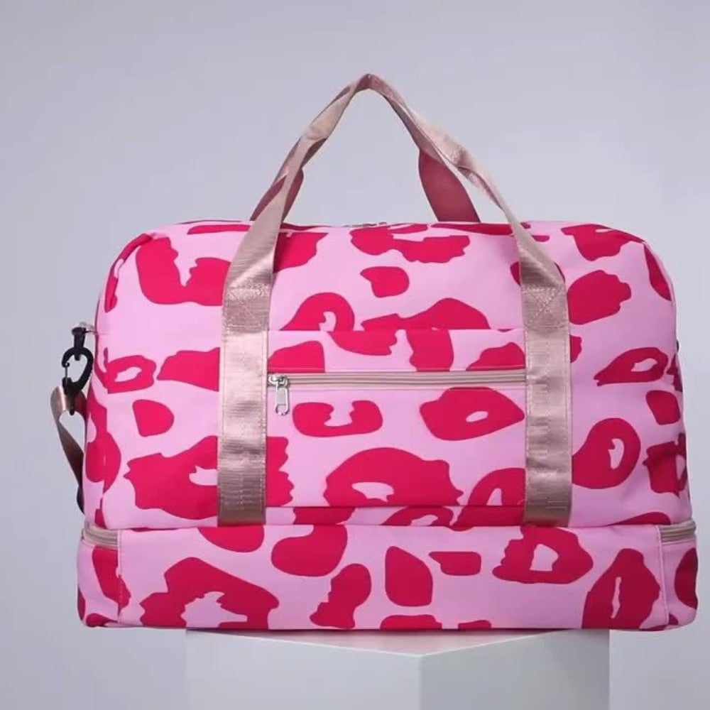 Business Short Trip Outdoor Leopard Print Sports Fitness Trendy Cow Pattern Women's Handbag Leopard Print Holiday Gift Bag Shoes Travel Yoga