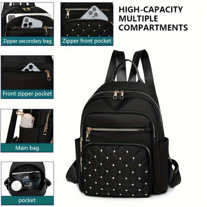 Autumn & Winter Casual Women's Backpack - Versatile Stylish Bag with Rivet Design + Multi-Pockets + Large Capacity + Adjustable Straps, Ideal for Work, Shopping & Travel, Top Holiday Gift Choice