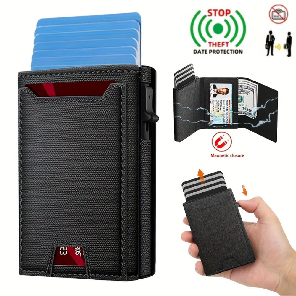 OBCREATOR RFID Blocking Wallet with Automatic Pop-Up Cards, Anti-Theft Magnetic Closure, Large Capacity Bifold Design for Women - Black, Secure Card Storage, Stylish Accessory, Durable Zipper Closure