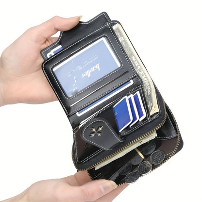 Women'S Compact Mini Wallet with Secure Hasp, Multiple Card Slots And Zipper Coin Pocket with Metal Chain And Detachable Card Holder