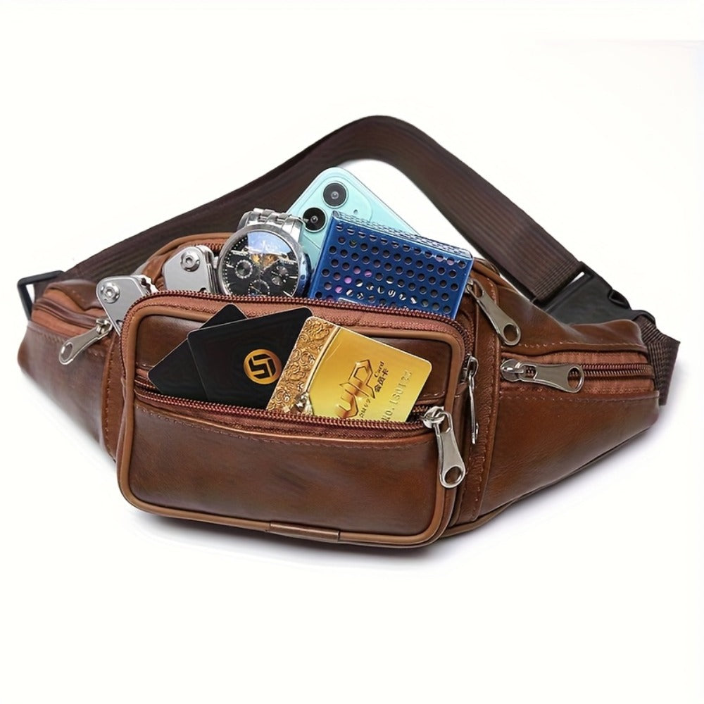 High Quality Genuine Faux Leather Waist Bag - Adjustable Shoulder Straps, Soft Cowhide Crossbody Bag, Suitable for Daily Commuting And Outdoor Running Sports