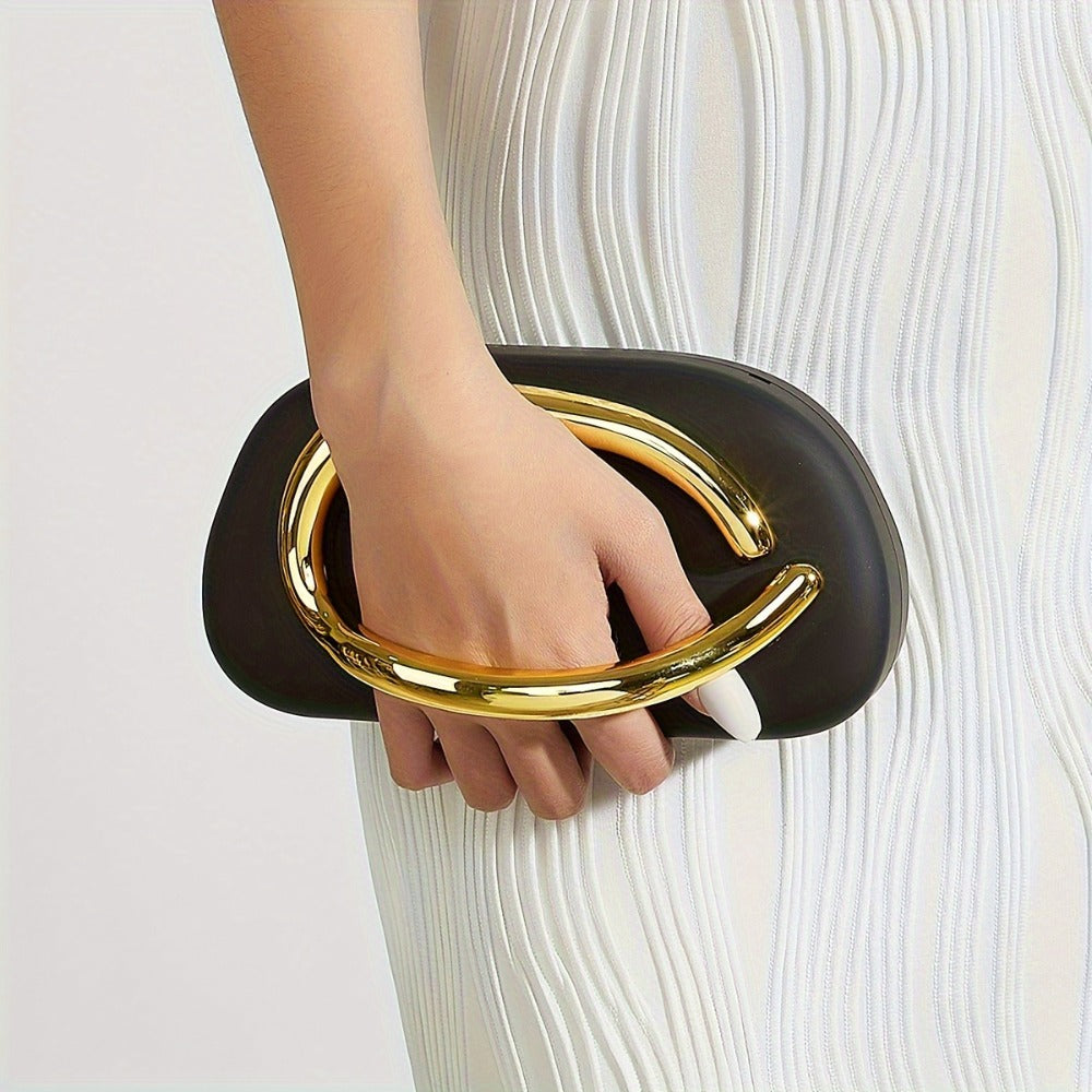 Women'S Evening Clutch with Golden Metal Handle And Removable Chain Shoulder Strap, Minimalist Acrylic Bag Perfect for Weddings And Parties, Designed with Magnetic Closure, Lining, Coin Pocket, And Photo Compartment