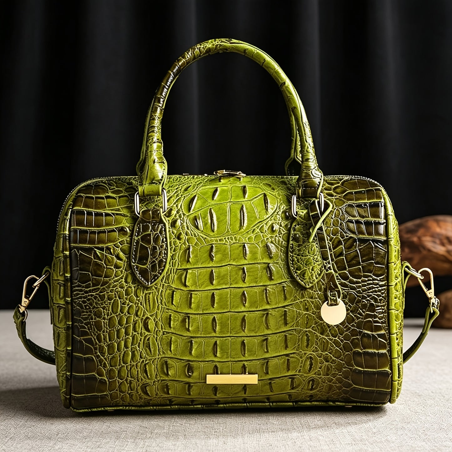 Gradient Crocodile Embossed Boston Bag for Women, Vintage Glossy Synthetic Leather Barrel Handbag with Detachable Crossbody Strap, Luxury Top Handle Shoulder Purse, Large Capacity Daily Commute Handbags