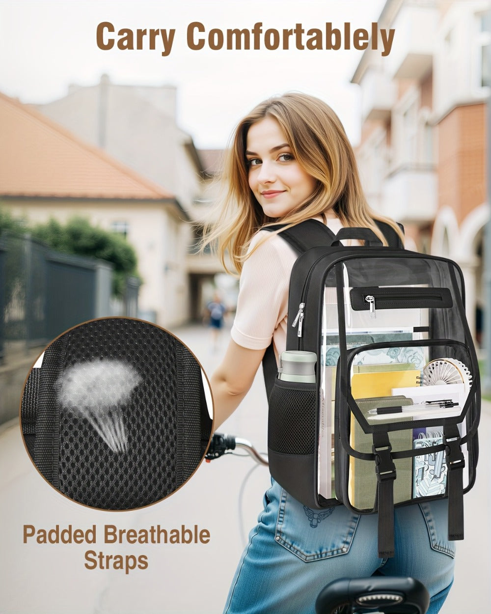 Heavy Duty Clear Backpack, Fabric And PVC Transparent Bookbag for School, See-Through Design with Reinforced Straps - Unisex Large Capacity Clear Bag for College, Travel And Security Checks