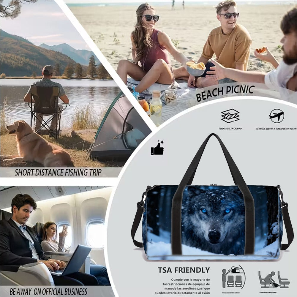 Snowy Plain Wolf Print Adjustable Strap Machine Washable for Gym Large Capacity with Side/ Inner Pockets Travel Unisex Fitness Yoga Bag - Durable Daily Use (Great Gift) Suitcase-Fixable
