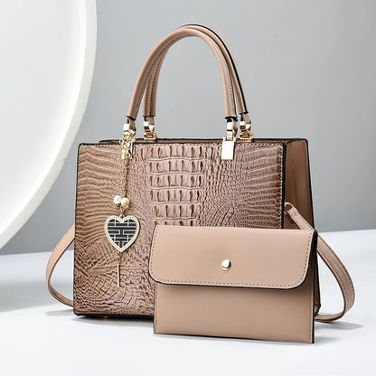 Atmospheric Alligator Pattern Female Steamed Bun Mother Bag 2pcs Fashion Large Capacity Handbag Purse