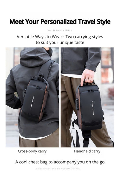 Combination Lock Security Chest Bag - Large Business Crossbody, Durable Travel & Work Tote