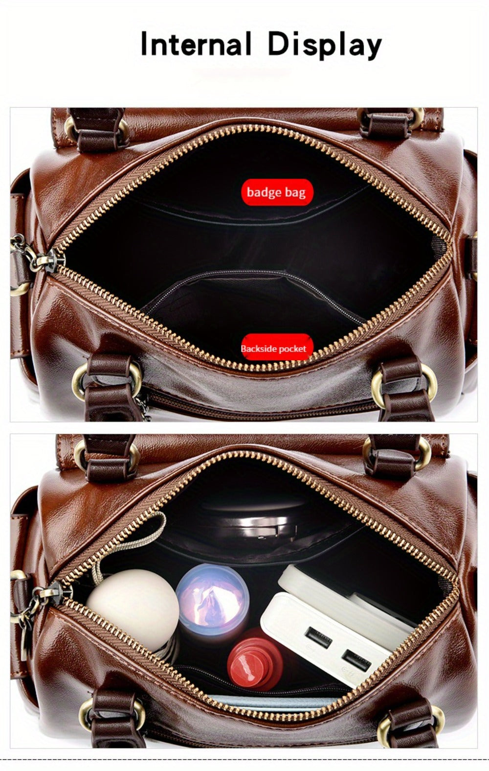 Women's Large Capacity PU Handbag & Crossbody Bag with Multi-Layer Pockets - Retro Style Handbags Suitable for Travel,, Shopping - Burgundy// - Zipper Closure & - Ideal Gift