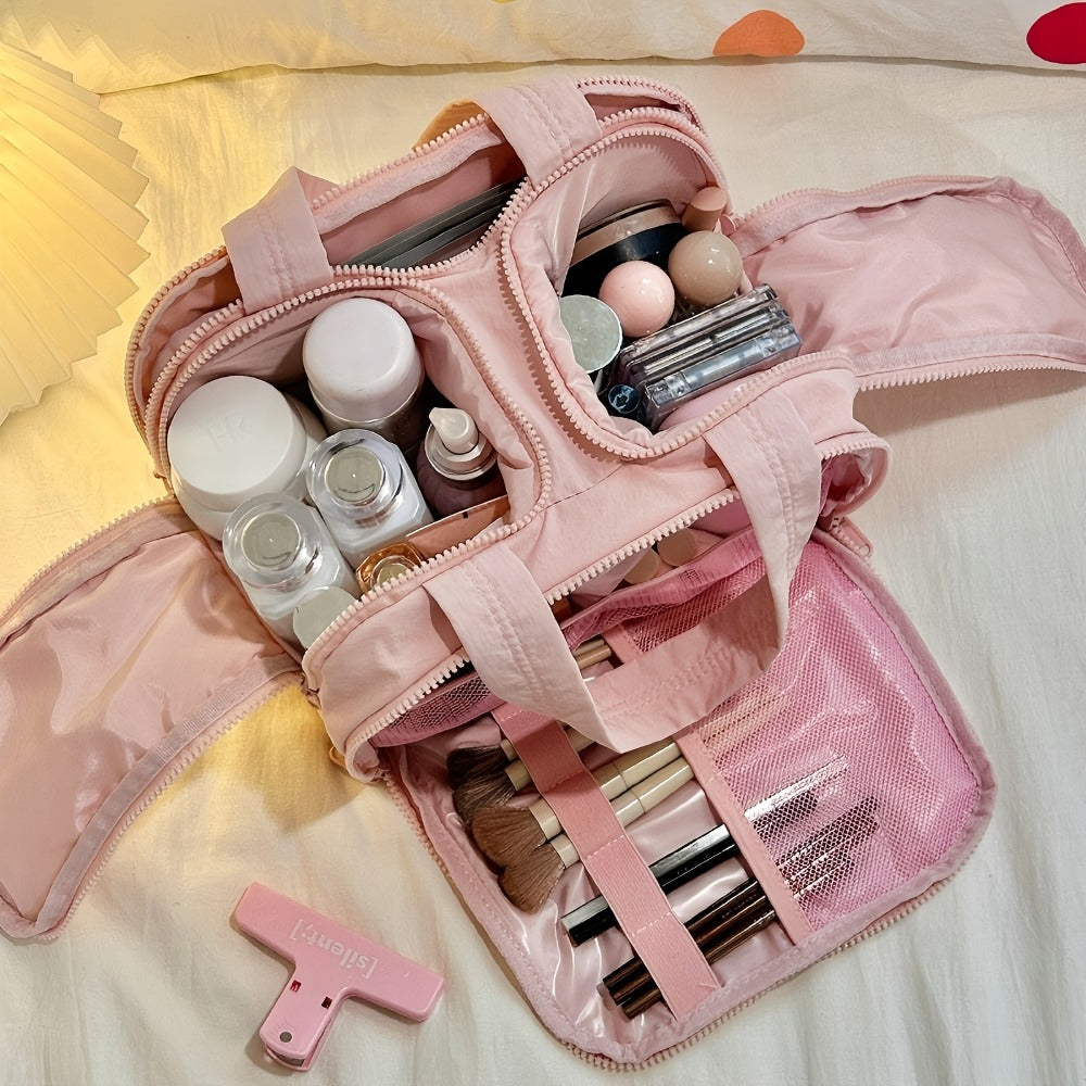 [Travel Makeup Bag] Elegant Standing Travel Makeup Bag with Large Capacity Multi-Compartment - Portable Handle Wash Bag Suitable for Daily Use & -the, Nylon Case with Standing Design ()