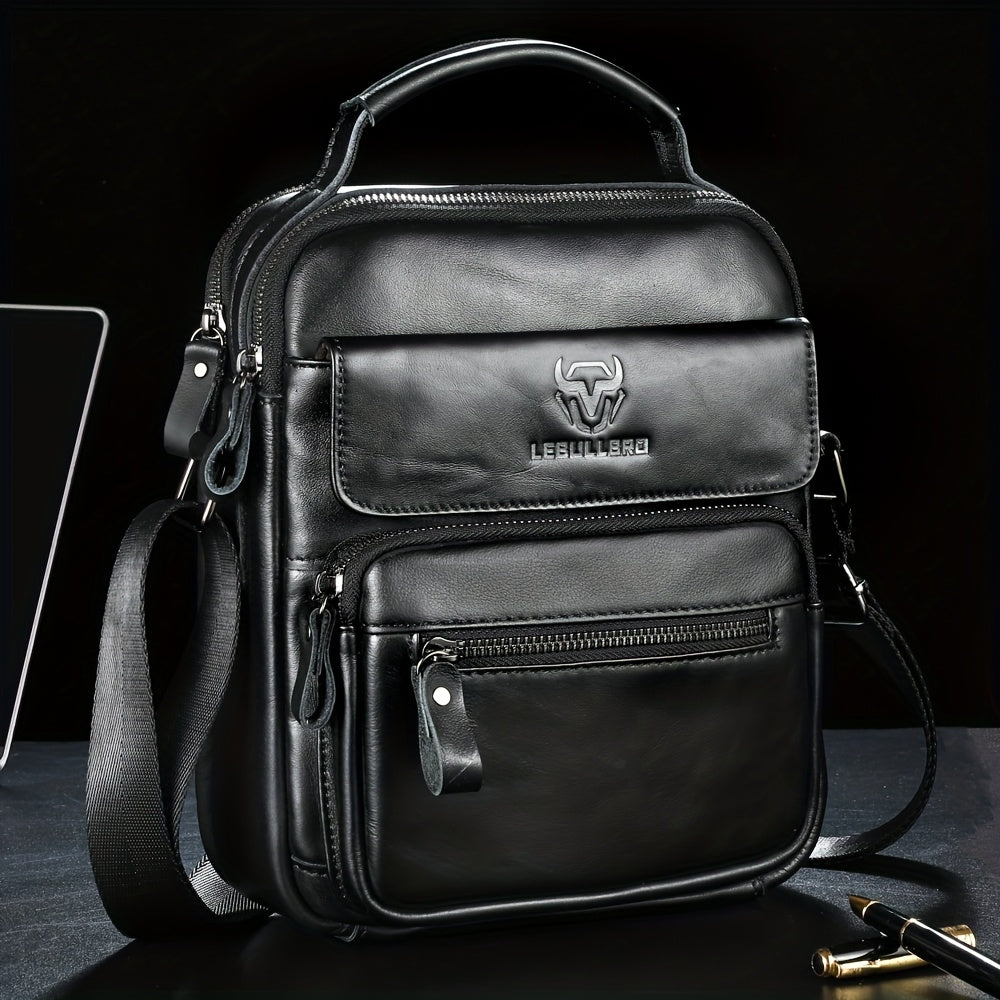 LEBULLBRO 100% Genuine Leather Men's Top Layer Cowhide Small Sling Bags, Shoulder Bags Crossbody Pouch Handbag