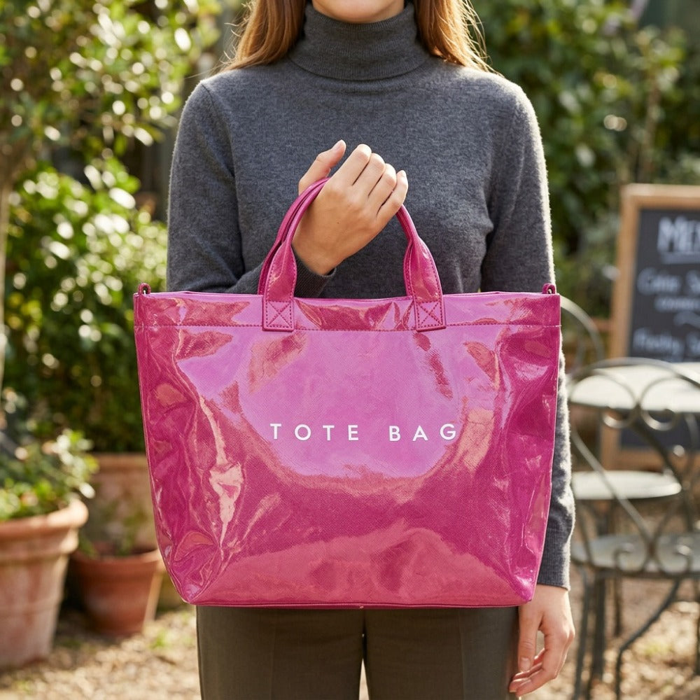PVC Tote Bag for Women Large Plastic Tote Bag for Work Letter Print Hobo Bag Kraft Paper Work Handbags Purses Beach Vacation Tote Bag