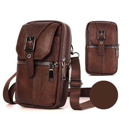 Genuine Leather Crossbody Bag Compatible for & Smartphones - / Belt Loop Messenger Waist Pack with Phone Pouch, Zipper Closure Handbag, Pure Genuine Leather Purse