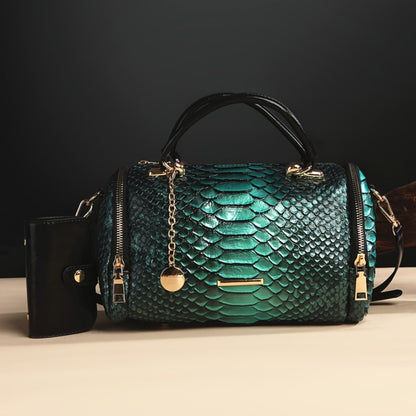 2pcs Retro Snake-Print Boston Bag - Large Capacity Crossbody/Handbag with Detachable Strap, Deep ///, Elegant Animal Pattern Handbags for & Travel, Durable & Easy Maintenance Suitable for Fashion