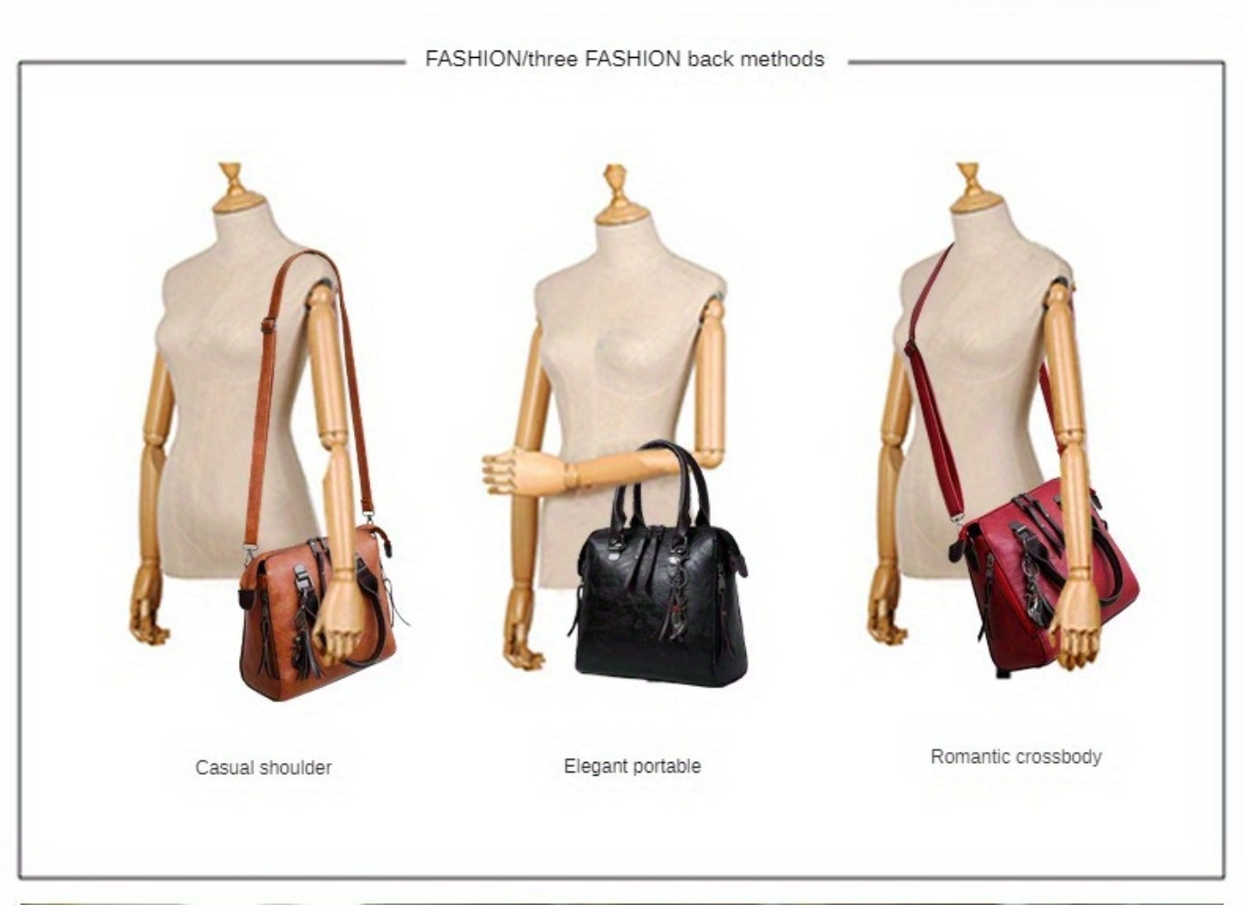 4pcs Vintage Handbag, Adjustable Strap, Casual Handbag