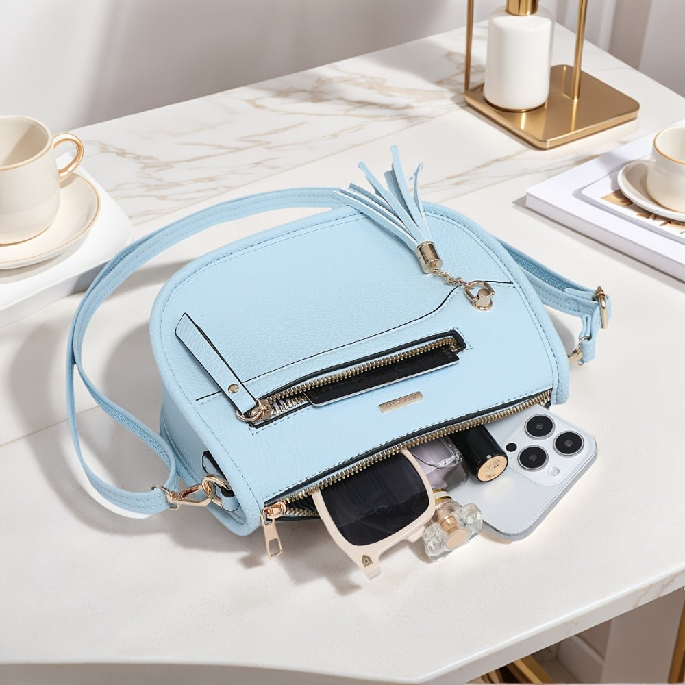 Tepilte Women's PU Sling Shoulder Bag, A Trendy Small Crescent-shaped Bag, Lightweight Travel Backpack with Tassels, Available In Multiple Colors, Makes A Perfect Gift.