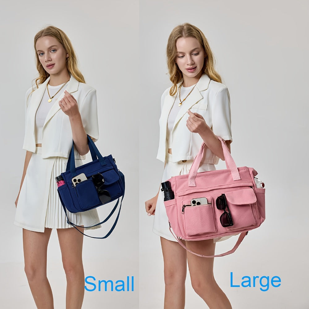2pcs Set: Women's Large Canvas Tote Bag, Perfect as a Laptop Bag, Crossbody Shoulder Bag, Hobo Messenger Bag, Handbag, Travel Bag, Gym Tote Work Travel