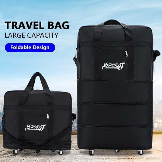 32in 42in Expandable Folding Luggage Bag Suitcase Collapsible Rolling Travel Duffel Bag for Men Women Suitcase with 5 Wheels Black