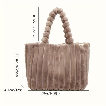 [Large Capacity Tote] Korean Fashion Large Capacity Tote Bag, Versatile Plush Shoulder Bag, New Fashion Solid Color Handbag