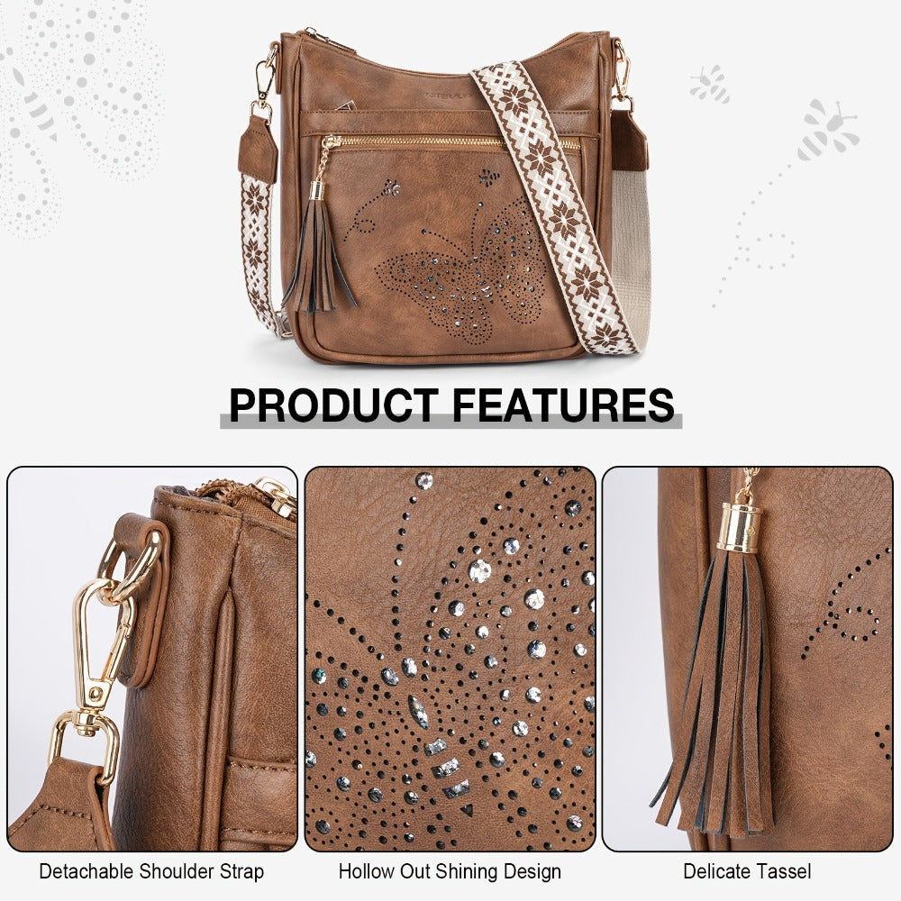 [Vintage Pattern Bag] Pattern Vintage Style Crossbody Bag Adjustable Shoulder Strap Fashion Handbag for Daily And Travel Use ( Purple Brown) Mom Gift Timeless Daily