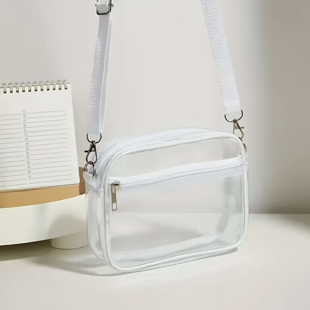 Transparent crossbody PVC bag, stylish High Quality shoulder bag with adjustable strap, versatile for daily use and suitable for sports or concerts to store items
