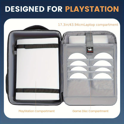 Travel Backpack for Playstation 5, Carrying Case Bag for 17.3-Inch Laptop, Controllers, Game Discs, And More Gaming Additions, for playstation 5 Carrying Case with Multiple Pockets