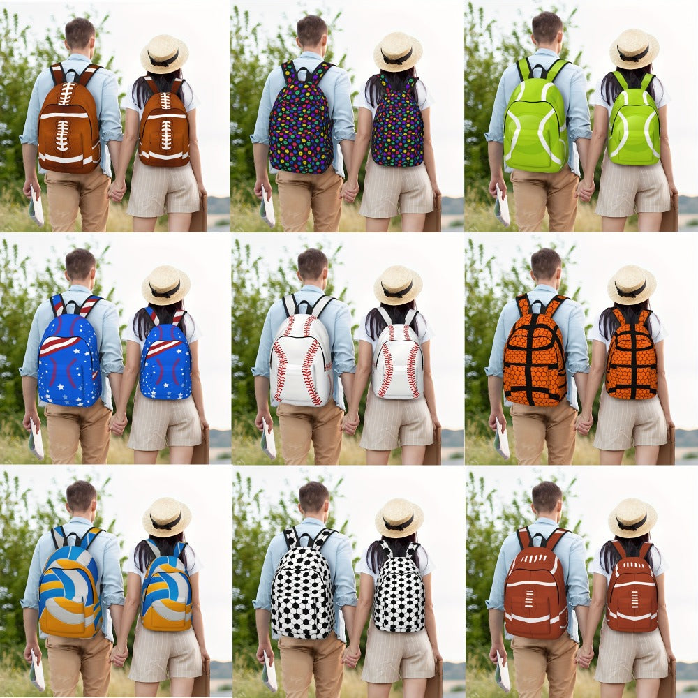 Lightweight Sports Backpack Suitable for Men & Women with Tablet/Laptop Compartment, Multi- Ball Print, Adjustable Shoulder Straps & Crossbody Pack - Suitable for Baseball, Basketball, Soccer, Football, Travel,