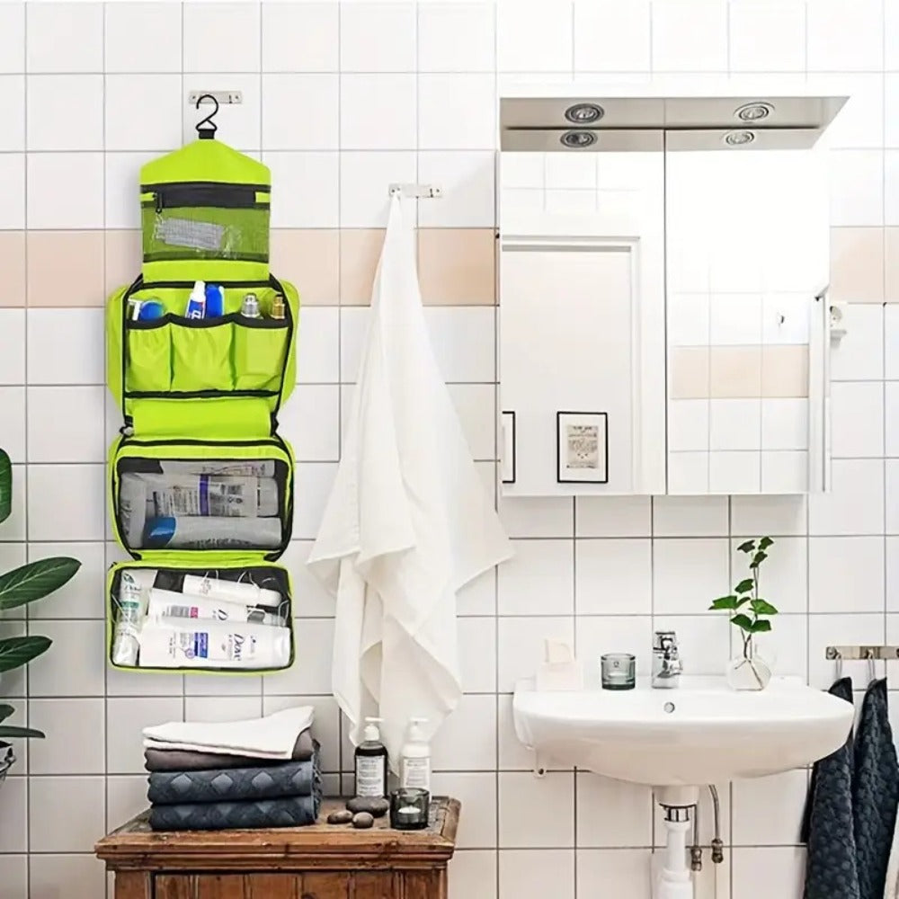 New Unisex Travel Hanging Toiletry Organizer Bag with Sturdy Hooks, High-Quality Design, Multiple Compartments And Mesh Pockets - Lightweight And Durable Zipper Closure Suitable for Airplanes, Trains, Cars