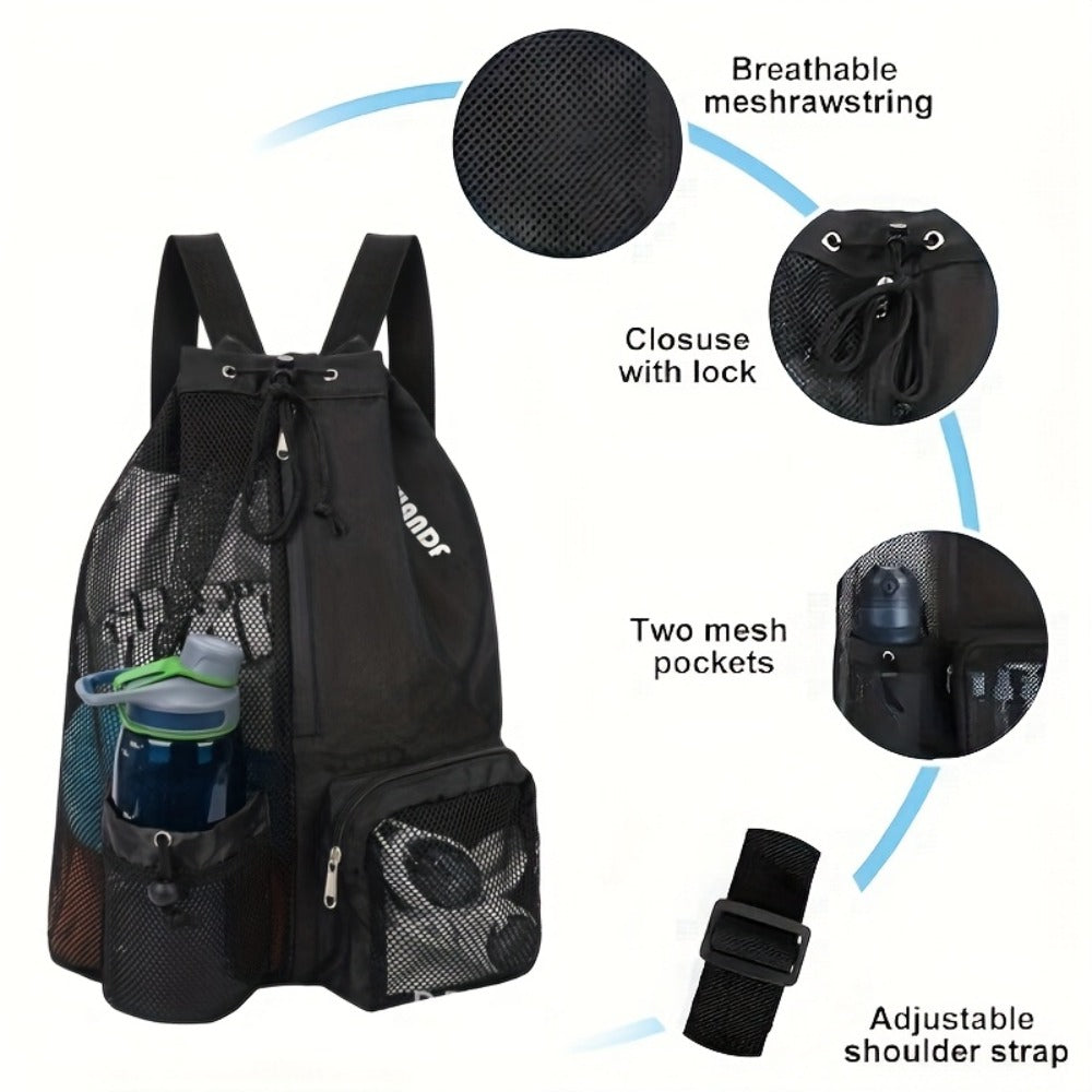 [Quick-Dry Swim Backpack] Quick-Dry Lightweight Swim Backpack with Drawstring Closure | Foldable Gym & Travel Bag, Ergonomic Shoulder Strap, Dry-Wet Separation Compartment, Mesh Pockets - for Pool, Beach, Gym - Durable Polyester