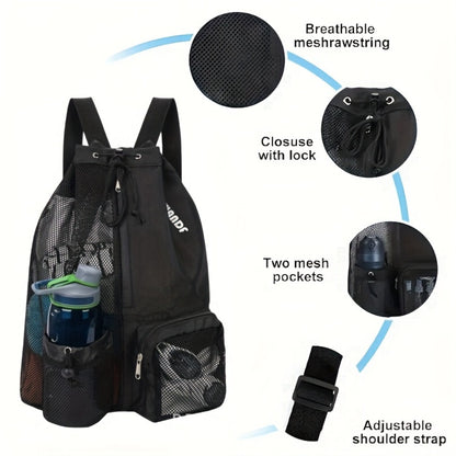 [Quick-Dry Swim Backpack] Quick-Dry Lightweight Swim Backpack with Drawstring Closure | Foldable Gym & Travel Bag, Ergonomic Shoulder Strap, Dry-Wet Separation Compartment, Mesh Pockets - for Pool, Beach, Gym - Durable Polyester
