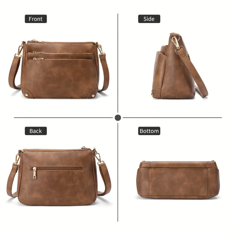 Leather Handbags for Women, Casual Crossbody Bag with Detachable Strap | Large Capacity, Zipper Closure | Urban Chic Design for Everyday Commute, Shopping, Travel (Coffee Brown, Tan, Black)