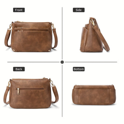 Leather Handbags for Women, Casual Crossbody Bag with Detachable Strap | Large Capacity, Zipper Closure | Urban Chic Design for Everyday Commute, Shopping, Travel (Coffee Brown, Tan, Black)