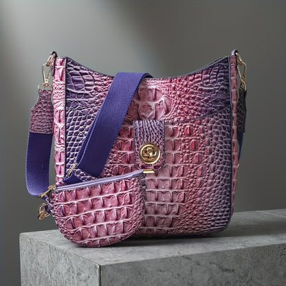 Trendy Crossbody Bag with Crocodile Pattern - Premium Bucket And Coin Purse Style - Multi-Purpose Shoulder Bag Suitable for Any Event