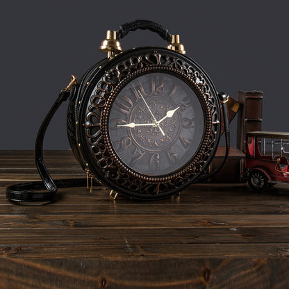 Women's Retro Steampunk Handbag with Clock Face - Battery- Crossbody Bag, / Suitable for Outfits, Themed Events & Daily Use, Zipper Closure Shoulder Purse,