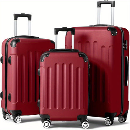 3pcs Heavy-Duty ABS Hardshell Luggage Set with TSA Lock Suitable for Men & Women, Spinner Suitcase Carry-On (20"/24"/28") - Lightweight Travel Suitcases with Password Lock, Iron- Frame, for Domestic & Airports
