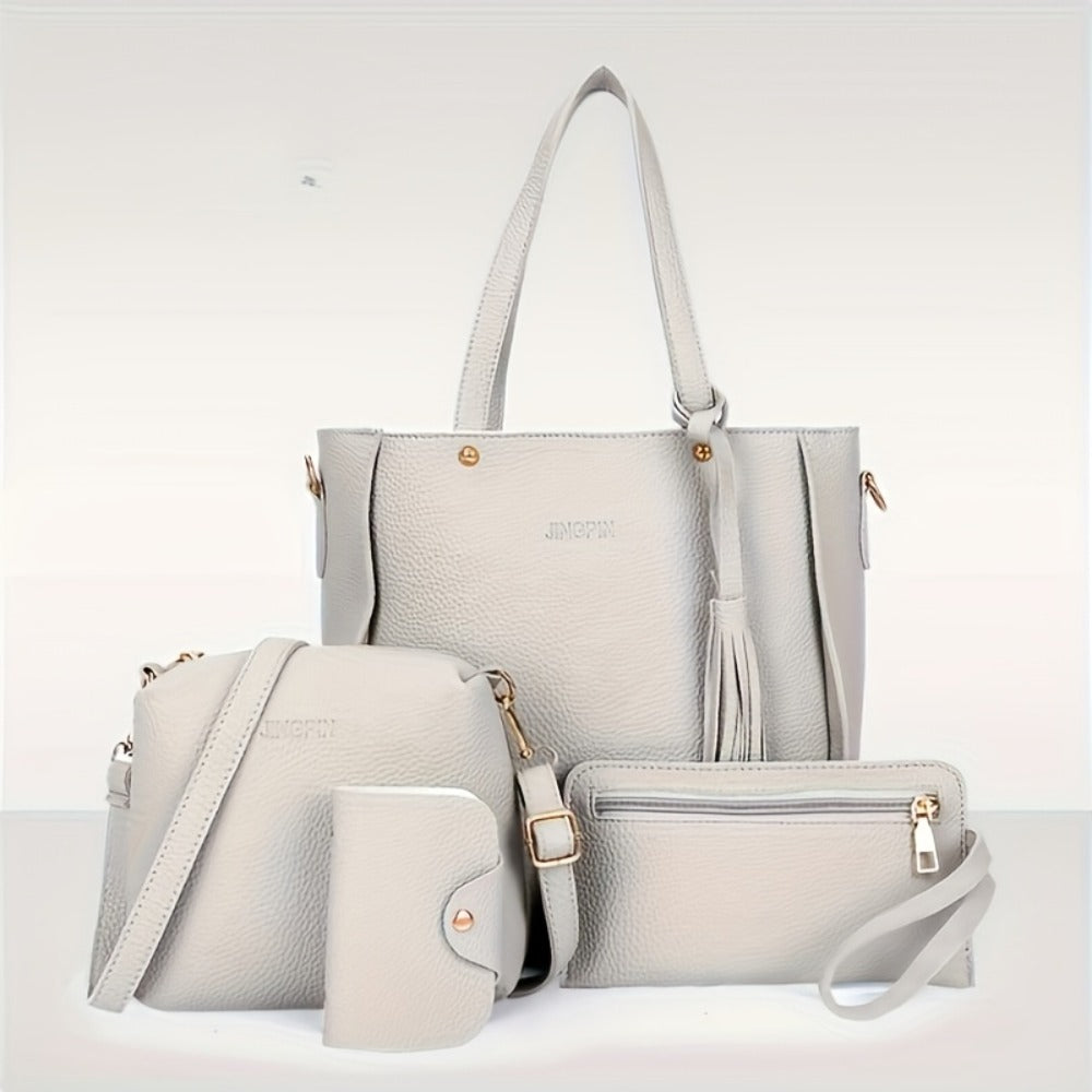 4pcs Luxury Women's Handbag Set - Elegant Tote Bag, Crossbody Purse & Wallet with Fixed Strap, Zipper Closure, - Perfect Gift for Valentine's Day, Christmas - Daily Commute & Shopping Essentials, Handbag for Women, Crossbody Purse, Durable