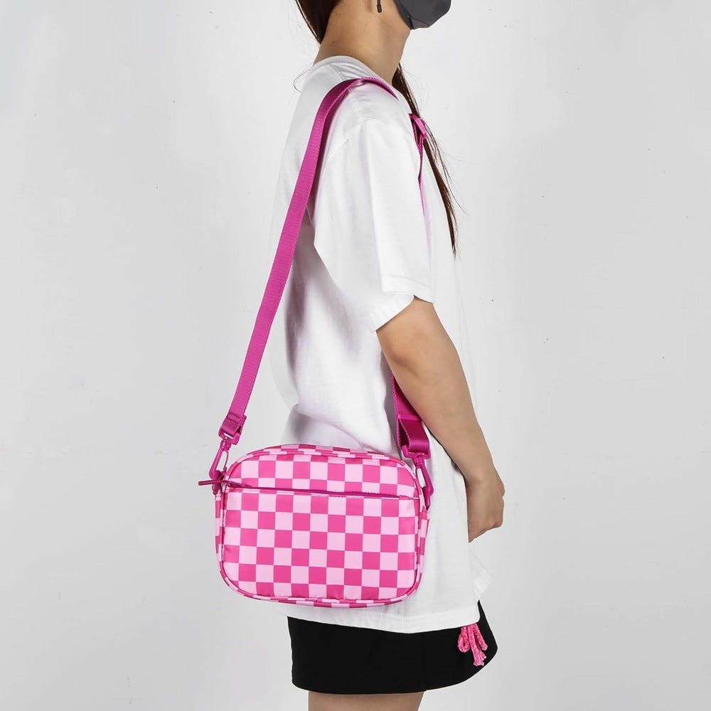 Compact Checkered Crossbody Bags for Women, Featuring a Nylon Shoulder Design And a Wide Strap