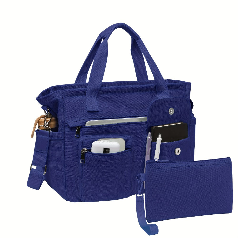 2pcs Set: Women's Large Canvas Tote Bag, Perfect as a Laptop Bag, Crossbody Shoulder Bag, Hobo Messenger Bag, Handbag, Travel Bag, Gym Tote Work Travel